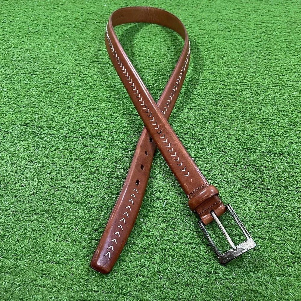 Johnston & Murphy Casual Dress Belt SZ‎ 36 Brown Leather Golf Baseball Stitching
